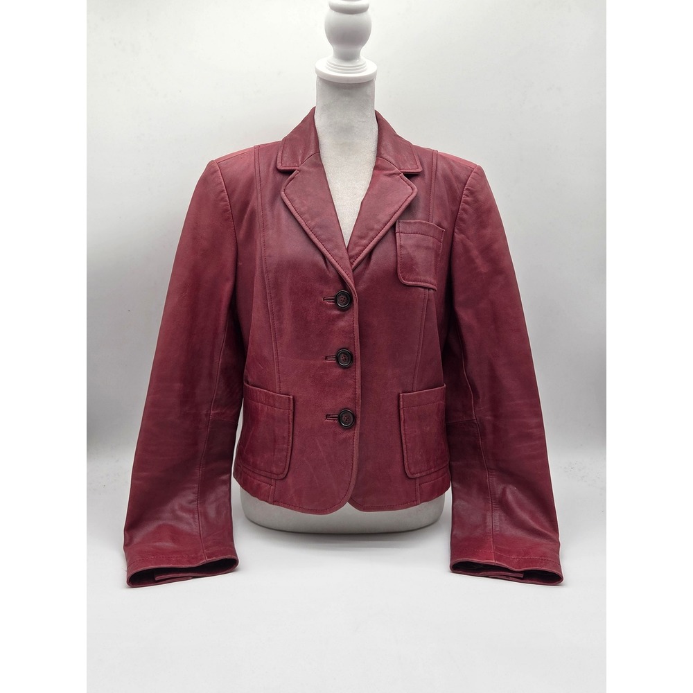 INC International Concepts Red 100% Leather Blazer Jacket Size M 101-899